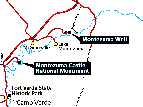 Map to Montezuma Castle Cliff Dwelling, Tuzigoot Pueblo, and Montezuma Well